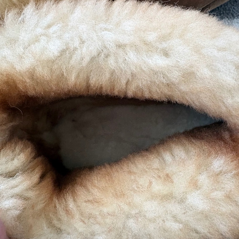 Sheepskin Shearling Suede Bootie Slippers Brown Tan Ankle Boots Size L 9 10 - Picture 8 of 8